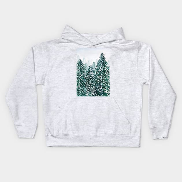 snowy pine forest green Kids Hoodie by colorandcolor